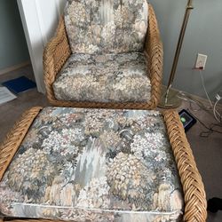 Heavy Duty Ratan Chair with Cushion and Ottoman