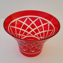 Red Etched Glass Vase