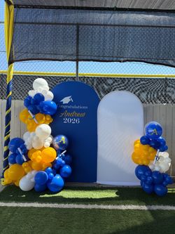 Graduation Party Backdrop with Balloon Garland