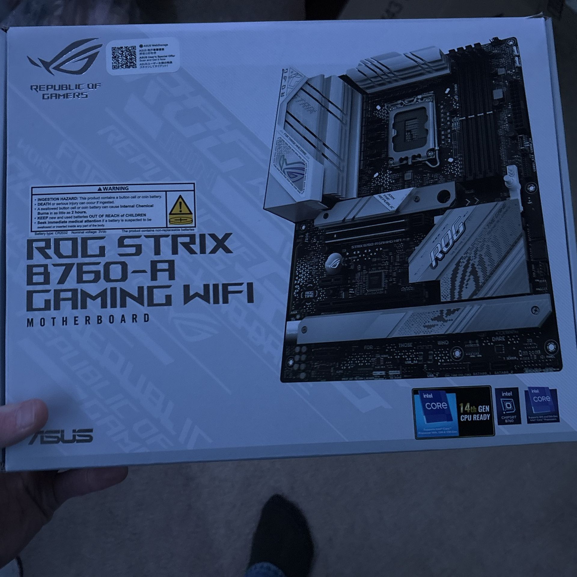 ASUS ROG Strix B760-A Gaming WiFi Intel B760 (13th and 12th Gen) LGA 1700 white ATX motherboard, 12 + 1 power stages, DDR5, PCIe 5.0,three M.2 slots,