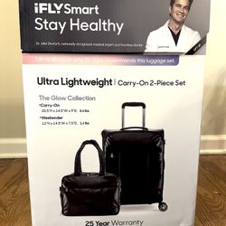 iFly Smart Ultra Lightweight Glow Collection Carry-On 2 Piece Travel Set, Black
