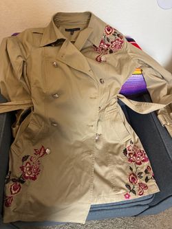 White House Black Market Floral Embroidered Trench Coat