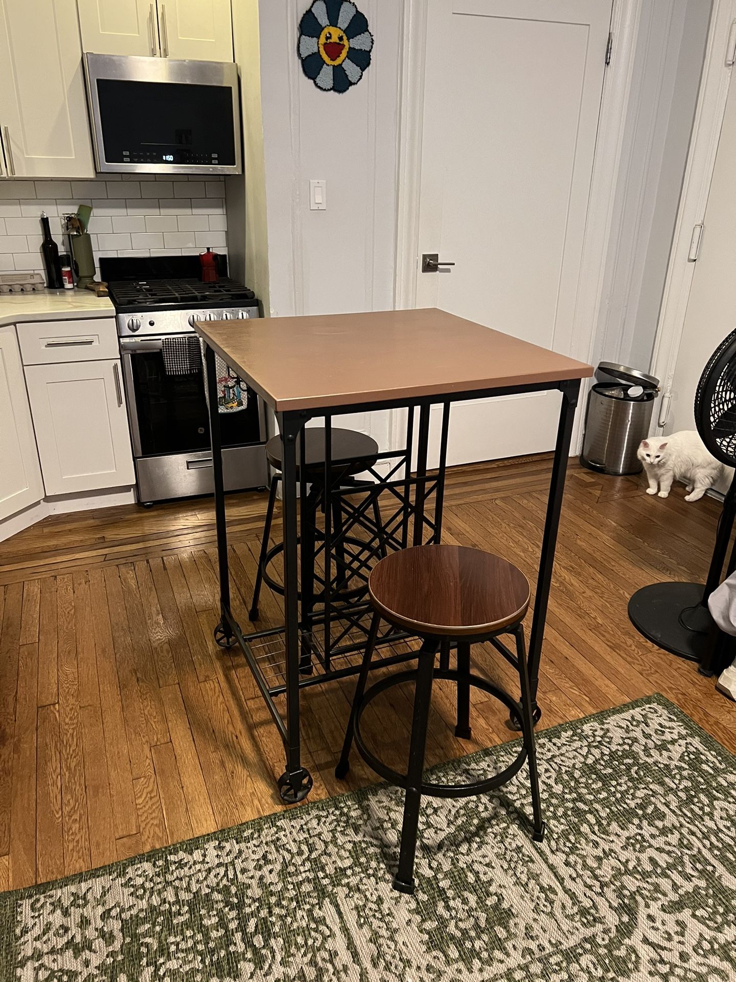 Dining Table With Adjustable Stools