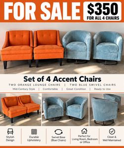 Set of 4 Accent Chairs – Orange & Blue