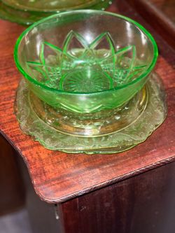 Green Depression Glass Bowl and Plate Set