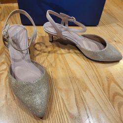 Rockport Women's Total Motion Kalila Two Piece Pump Shoe Nude Glam Textile 8.5 W