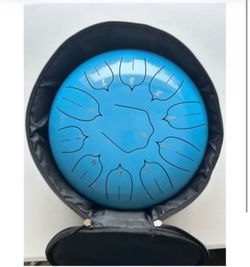 12” Blue Steel Tongue Drum – 13 Notes + Padded Case – Never Used