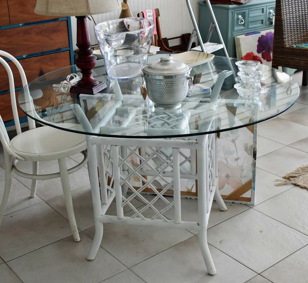 White painted Rattan Table