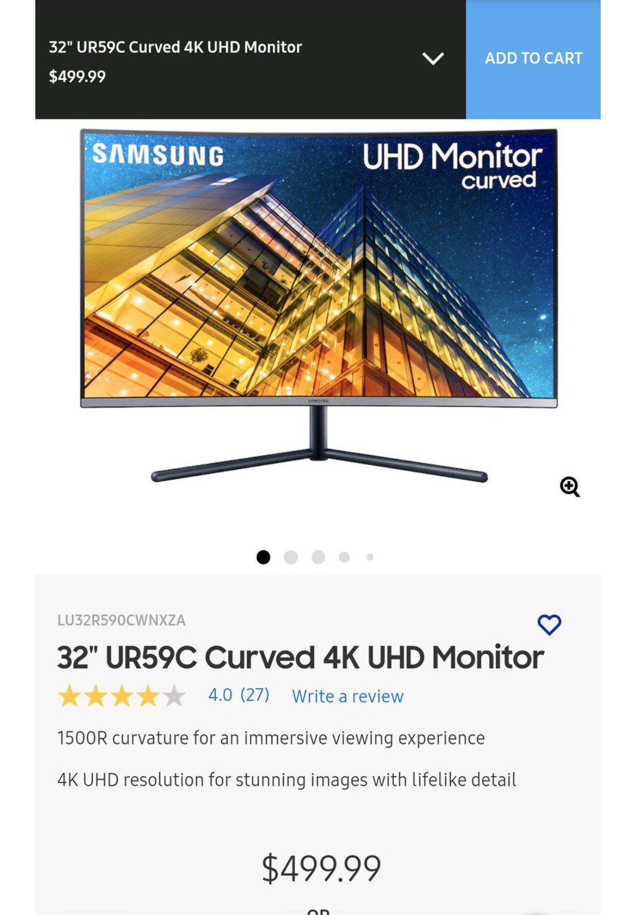 32” curved 4K UHD monitor