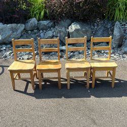 4 Old Wood Kids School Chairs