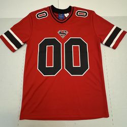 NWT  Superman DC Comics #00  Football T Shirt Jersey  Printed  Red Black  Men  Size Small