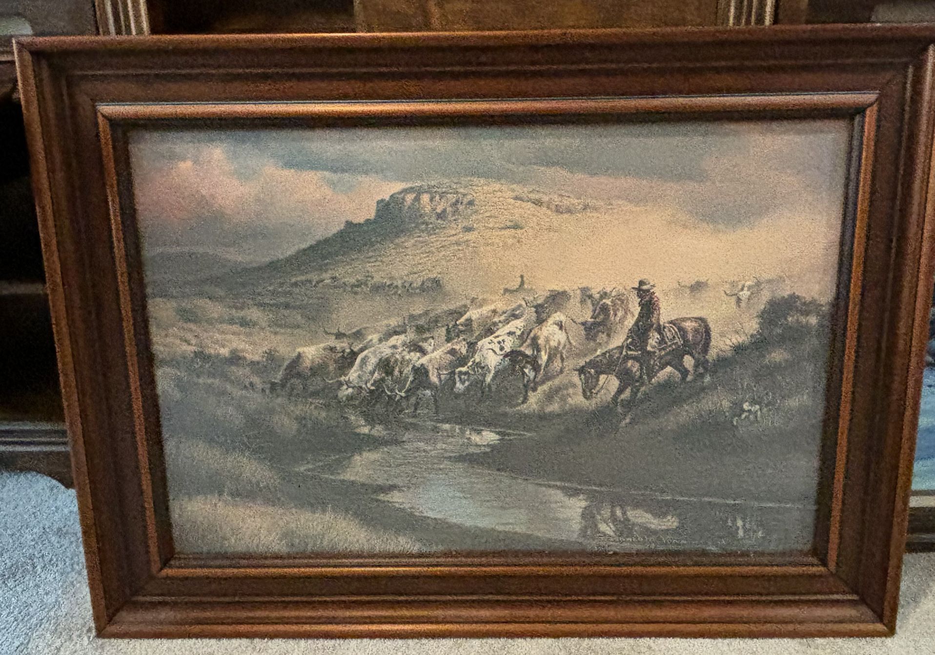 framed Print by noted Texas Artist M. Yena, titled "Trail Dust and Good Water”.