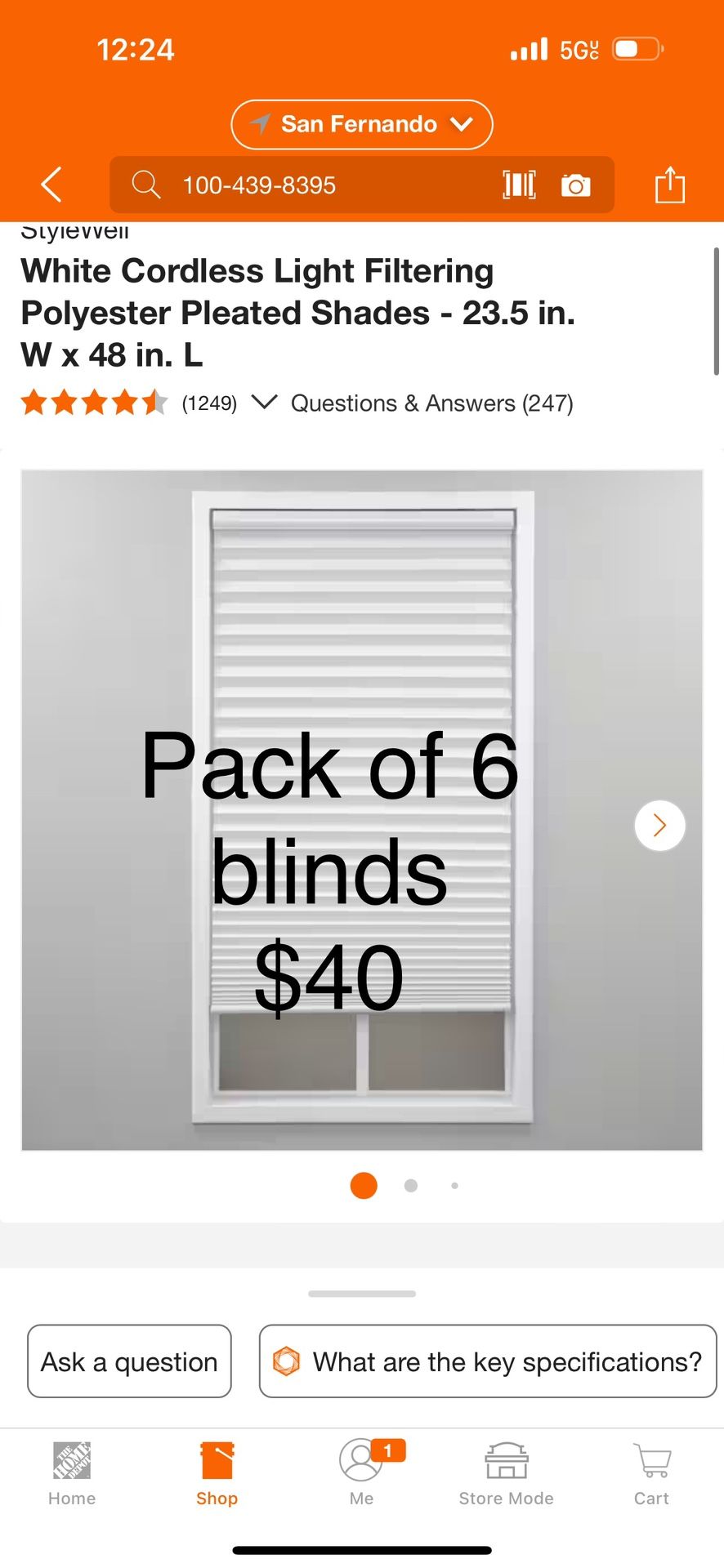 StyleWell White Cordless Light Filtering Polyester Pleated Shades - 23.5 in. W x 48 in. L