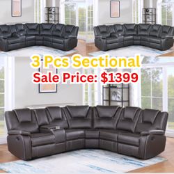 Sectional Recliner 3 Colors Available 
