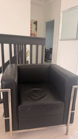 Black Leather Club Chair with Chrome Frame
