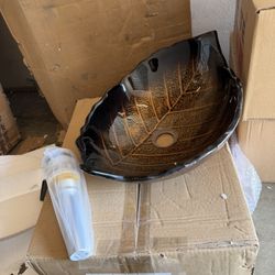ELITE Fall Leaves Design Tempered Glass Bathroom Sink