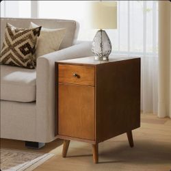 Quintavion 14"W Mid-Century Modern End Table With Storage And Built-In Outlets