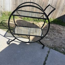 31 in. Black Metal Contemporary Bar Cart