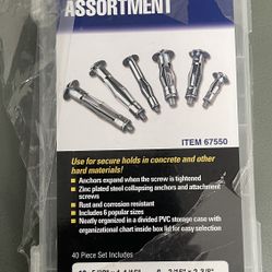 Molly bolt assortment 40 pieces. New. Pick up in Jupiter .