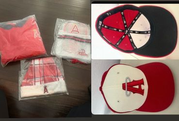 Angels items.  Hat slighty used. 7 1/4.  Crewneck xl.  $5 each