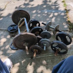 Standard Size 1" Weights, Curl Bar, 24 Weights, 5 Bar Holders 