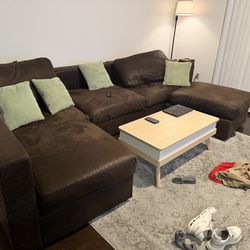 Lovesac Sactional – 5 Seats + Sides – U-Shaped Configuration – Reversible Brown Covers