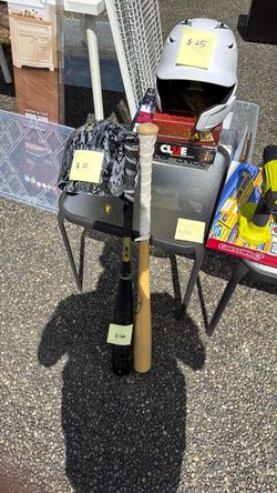 Baseball bats and helmets