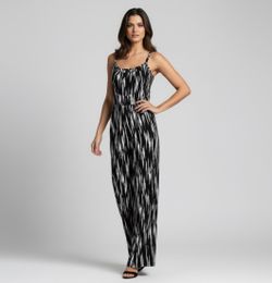 LuLaRoe Leola Wide Leg Cami Jumpsuit in a black and white geometric