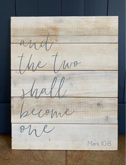 👰🤍🤵 Wood Wedding Sign Bible Verse “and the two shall become one” Mark 10:8
