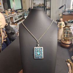 Vintage Artisan Wire Wrapped Blue Crystal 38" Long Statement Necklace - Excellent Condition
