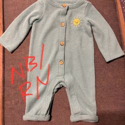 Cat & Jack Baby Newborn Ribbed Romper Sleeper Sun Embroidery Blue NB/R