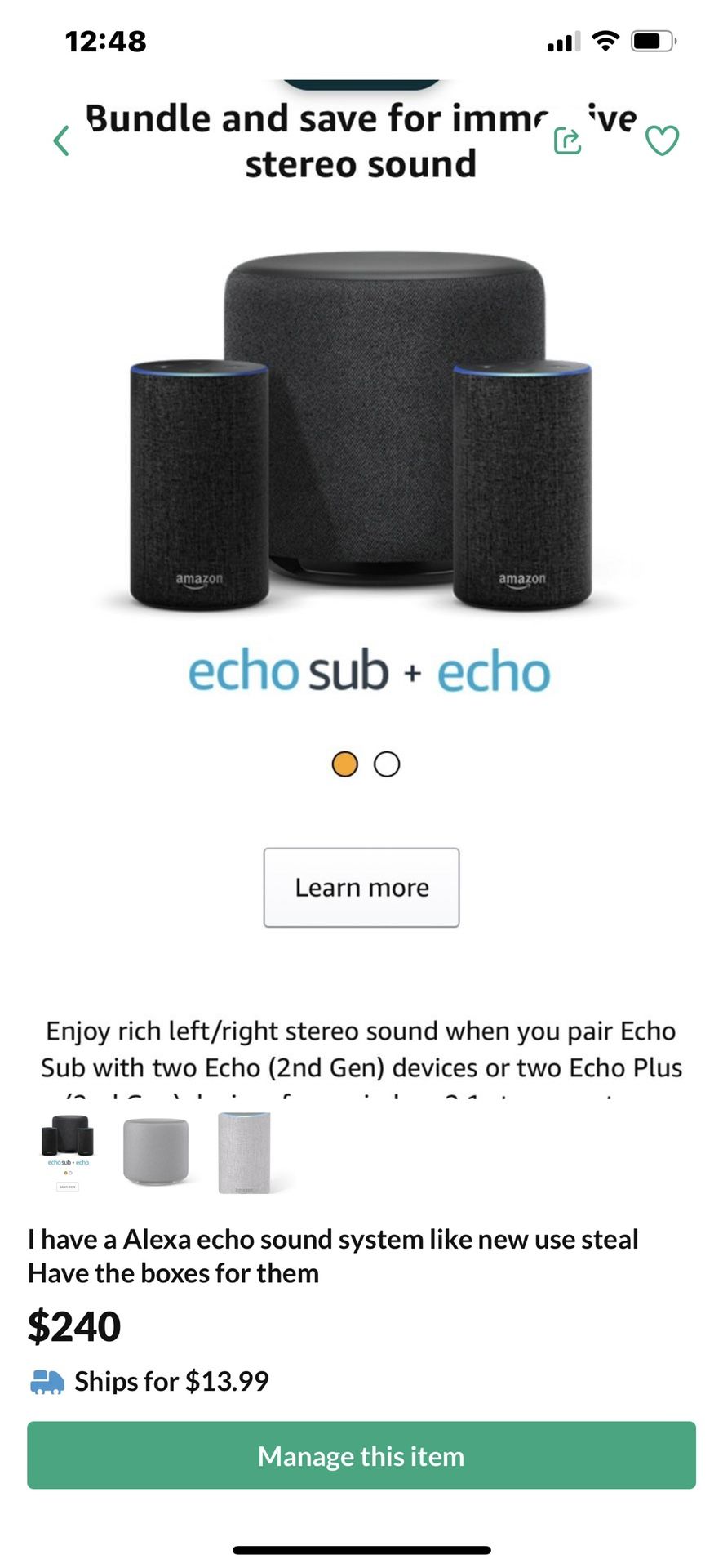 Echo surround sound with two generation speakers and sub