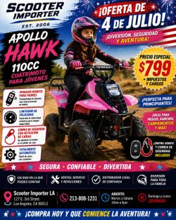 🎆 OFERTA ESPECIAL DE VERANO 🎆 💖 CUATRIMOTO APOLLO HAWK 110CC PARA JÓVENES