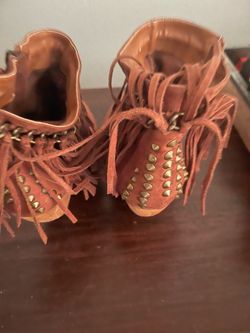 Brown Suede Fringe Studded Ankle Boots