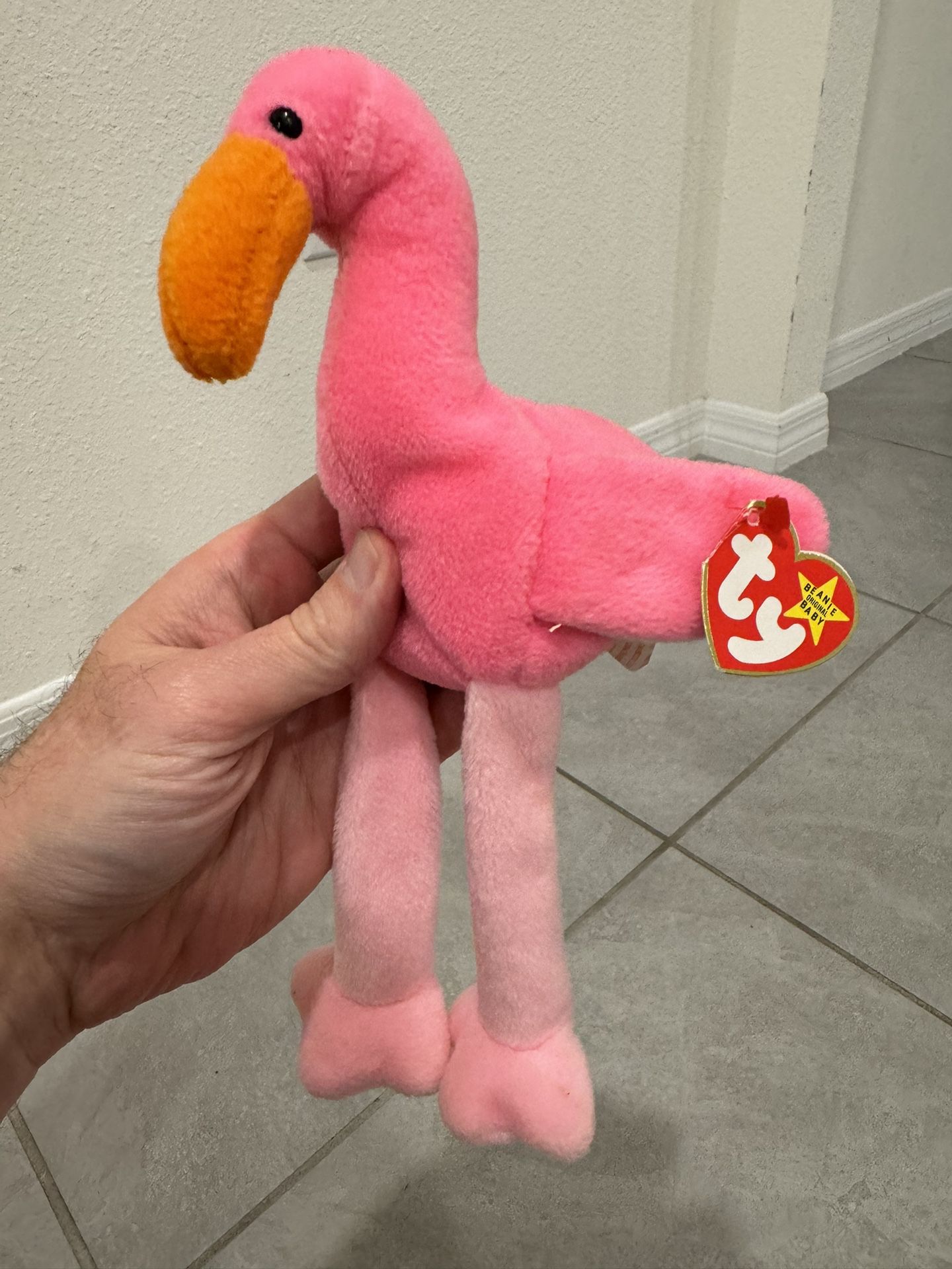 RARE Ty Beanie Babies Pinky The Flamingo Birth Date 2-13-95 Style No 4072