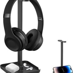 Headphone Stand with Phone Stand Storage Tray Headsets Stand Gaming Headphone Holder for All Headphones 3 in 1 for AirPods Max Beats Sony Bose White

