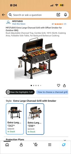MFSTUDIO Extra Large Charcoal Grill with Offset Smoker for Outdoor BBQ