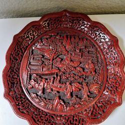 Chinese Carved Cinnabar Lacquered Tray 