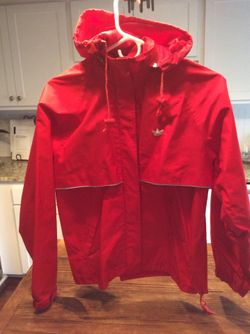 ADIDAS, LADIES HOODED ACTIVEWEAR RED JACKET, SMALL