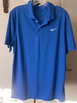 Nike Blue Solid Short Sleeve Polo Shirt XL Regular Fit Collared Button Logo
