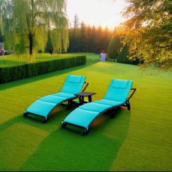 Lounge Chairs for Outside 3 Pieces Patio Adjustable Chaise Lounge Outdoor Wicker Lounge Chairs Set of 2 with Table Folding Chaise Lounger for Poolside