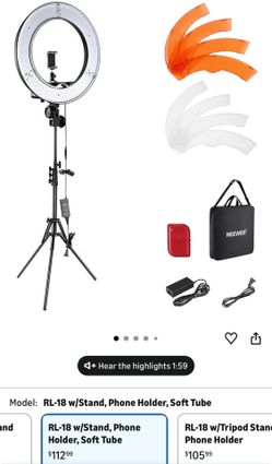 NEEWER Ring Light 18inch Kit: 55W 5600K Professional LED with Stand and Phone Holder, Soft Tube & Bag for Tattoo Lash Extension Barber Makeup Artist S