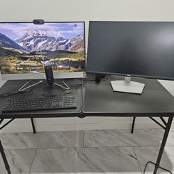 27in HP All-In-One Desktop + 27inch Monitor + 2 Smaller Monitors + New Keyboard + Microphone + Headset + Webcam + Table