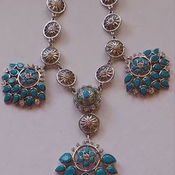 Allen Schwartz ABC Silver Necklace Tone Blue Rhinestone $ 20.00