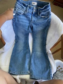 SO Girls Size 7 High Rise Double Button Bootcut Jeans Medium Wash Stretch Denim