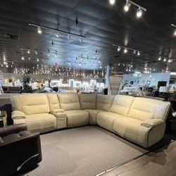 Beige 6pc Power Reclining Sectional Couch