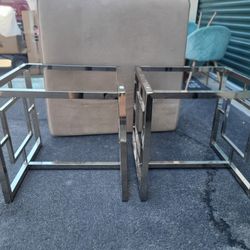 A Pair Of Chrome and Glass Side Tables For Sale. Delivery IS NOT Available. 