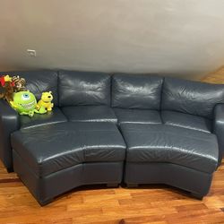 Dark Blue Leather Couch