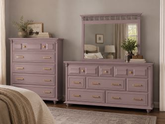 ✨ Refinished Vintage Dresser Set + Mirror – Twilight Mauve ✨