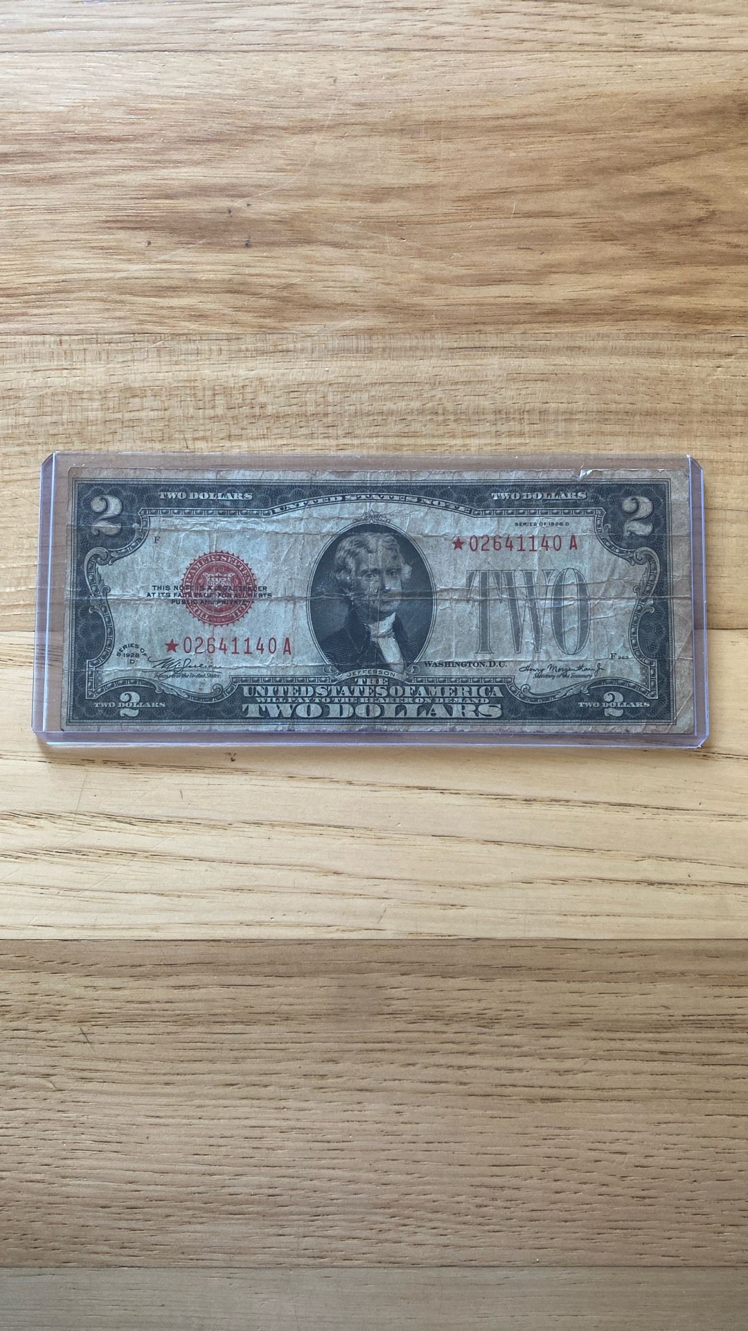 Rare 1928-D $2 Bill Star Note